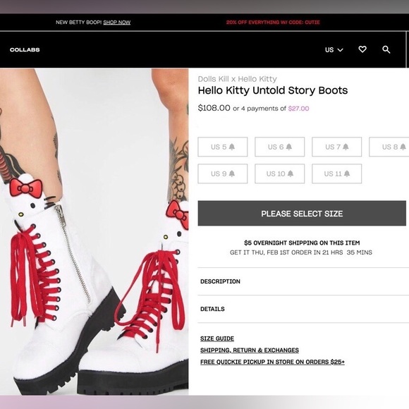 Rare: HELLO KITTY X DOLLS KILL boots ❤️ limited edition ❤️ NWT ❤️ NO LONGER SOLD - Picture 2 of 13